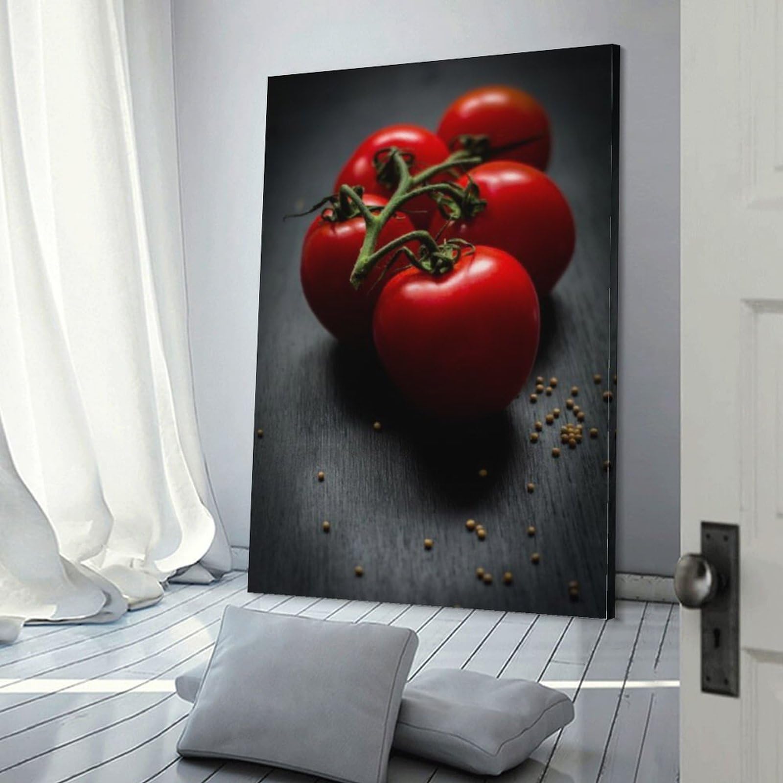 Amazon.co.jp: 絵画 黒いテーブルに小さなトマトインテリア 絵画 静物